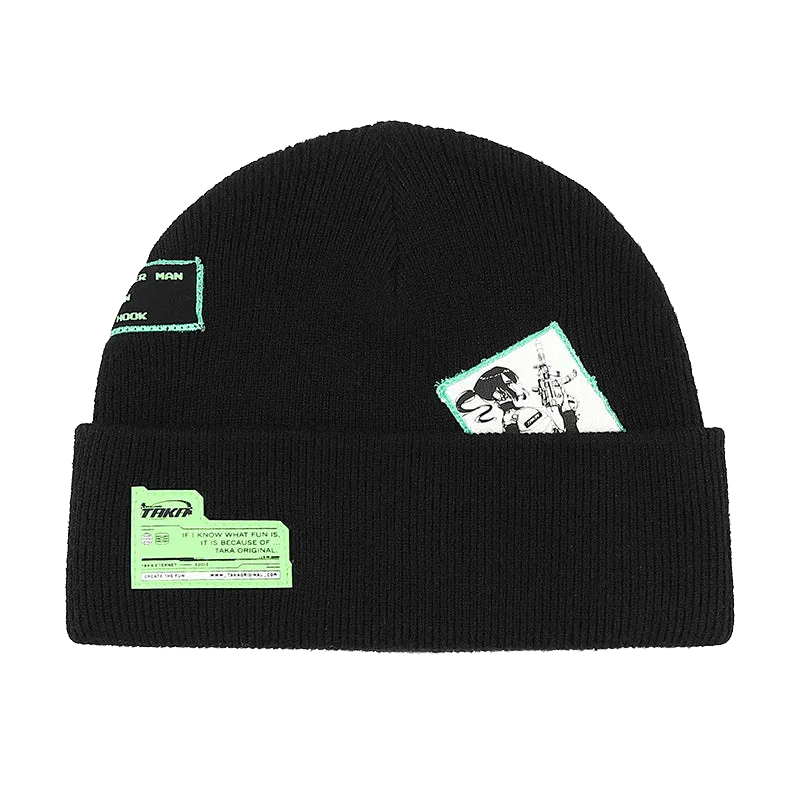 TAKA Original [ Eternet 001 ] anime logo patch ribbed knit beanie hat