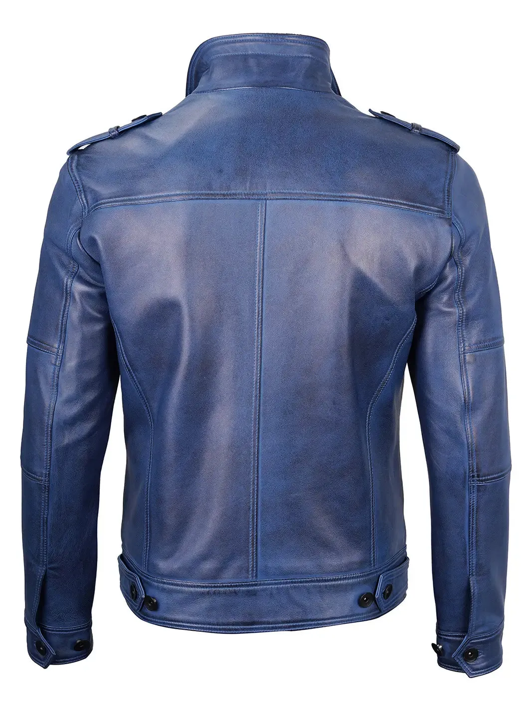 Tavares Blue Leather Biker Jacket