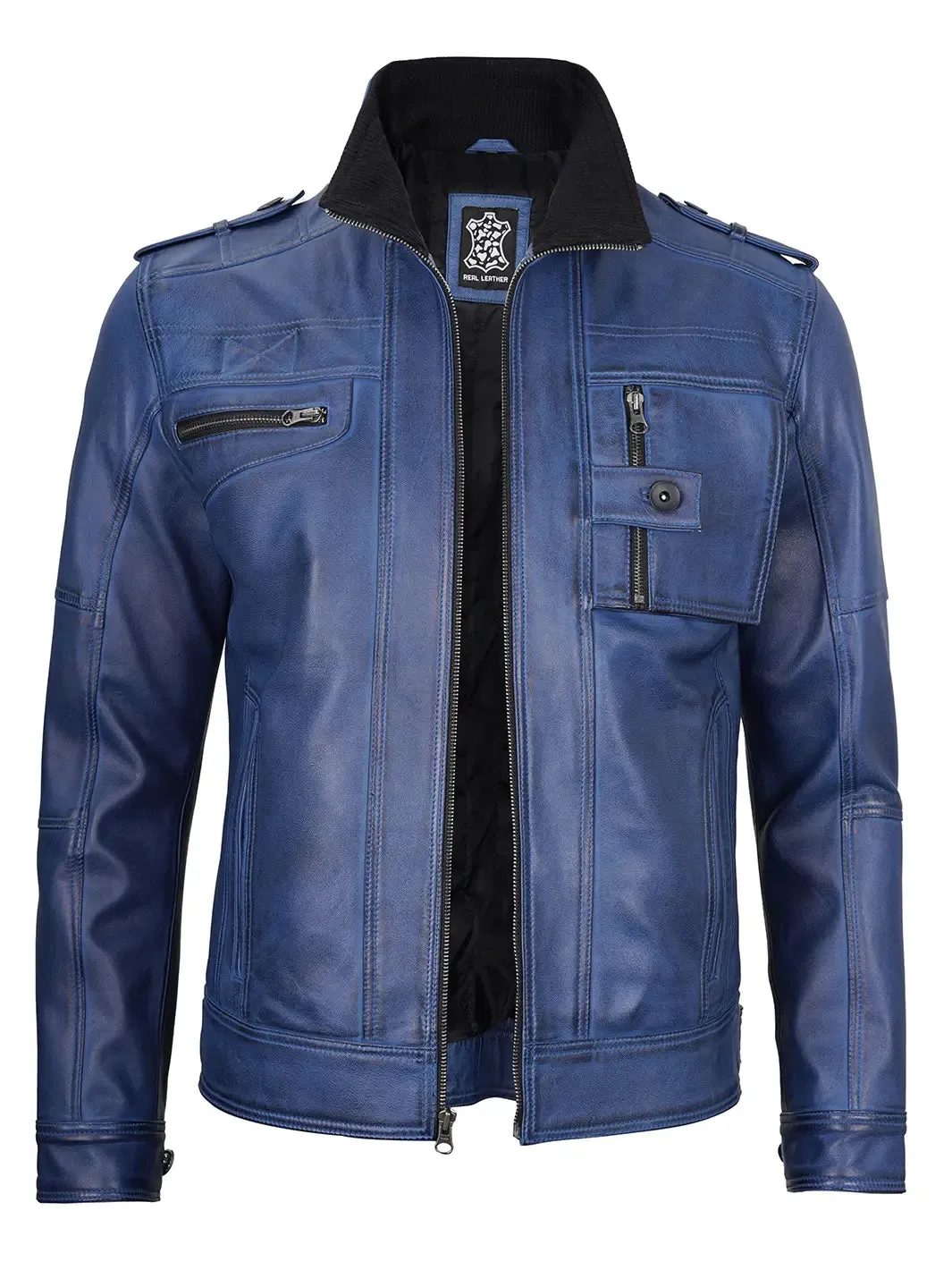 Tavares Blue Leather Biker Jacket