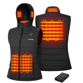 TIDEWE Women's Heated Vest with Retractable Heated Hood and Battery Pack for Hunting/Hiking (Black & Next Camo G2, S-XXL)