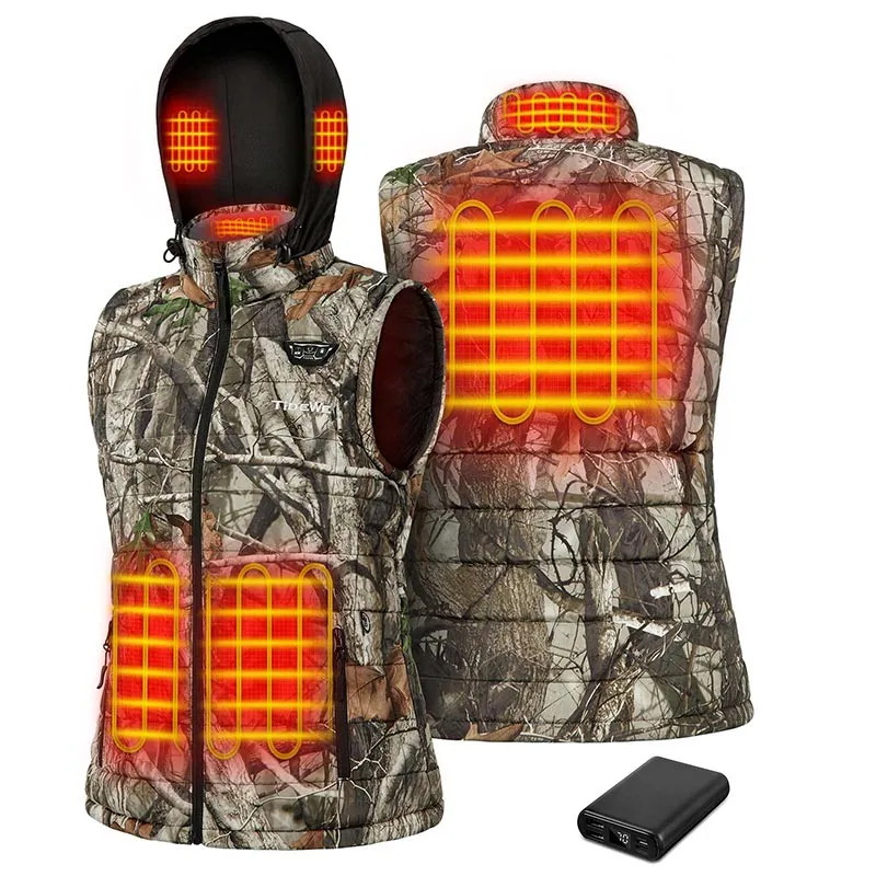 TIDEWE Women's Heated Vest with Retractable Heated Hood and Battery Pack for Hunting/Hiking (Black & Next Camo G2, S-XXL)