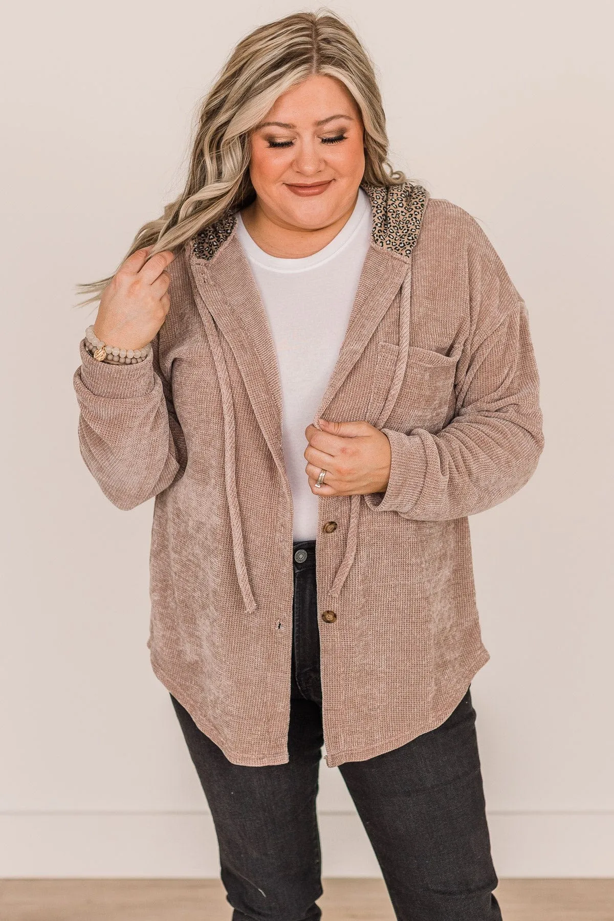 To Be Honest Button Down Knit Hoodie- Light Mocha