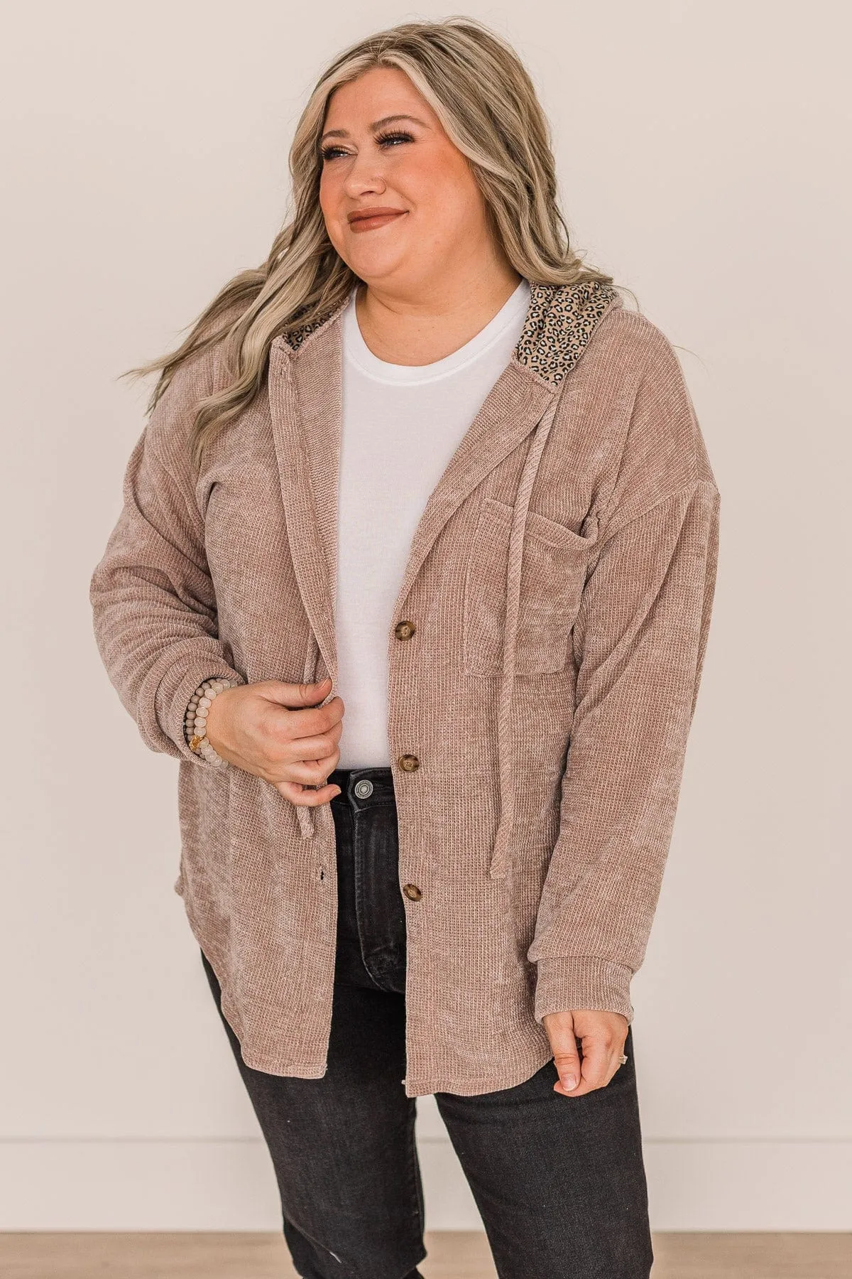 To Be Honest Button Down Knit Hoodie- Light Mocha