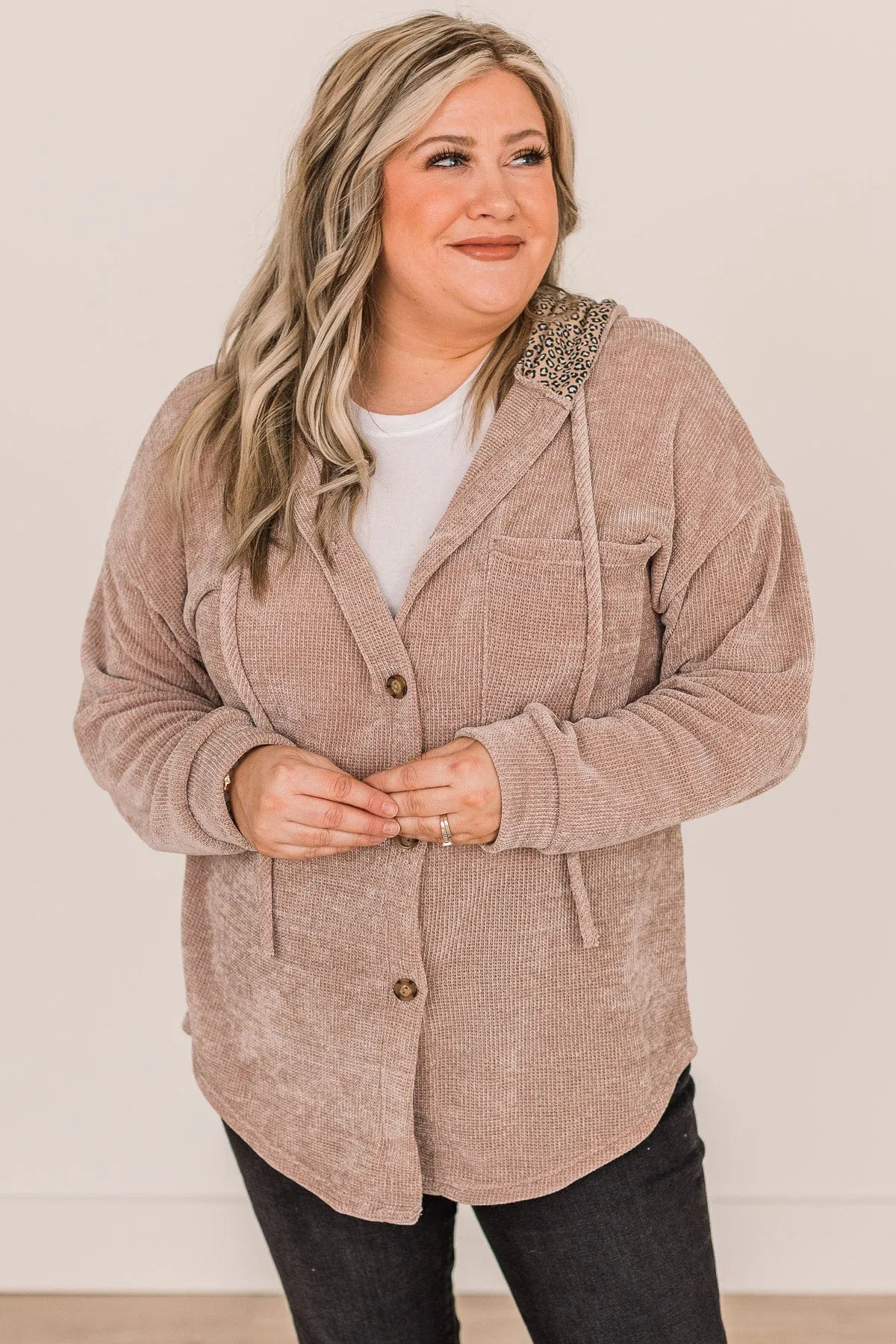 To Be Honest Button Down Knit Hoodie- Light Mocha