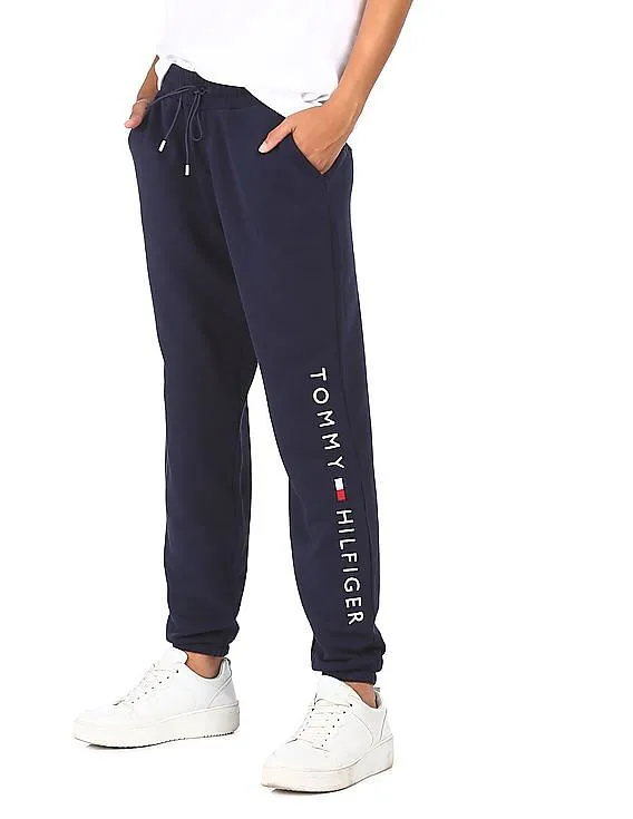 Tommy Hilfiger Women Navy Drawstring Waist Corporate Logo Joggers