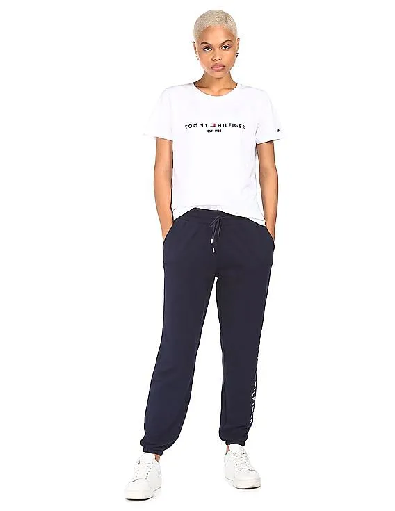 Tommy Hilfiger Women Navy Drawstring Waist Corporate Logo Joggers