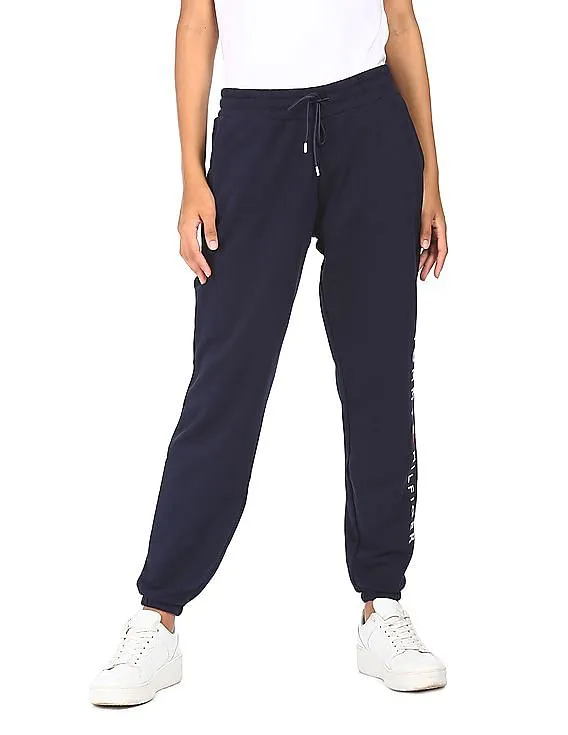 Tommy Hilfiger Women Navy Drawstring Waist Corporate Logo Joggers