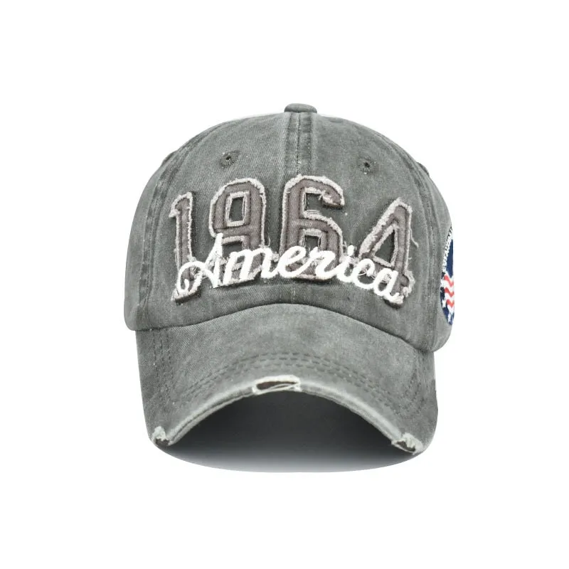 Unisex Denim 1964 America Embroidery Label Distressed Patch Baseball Cap