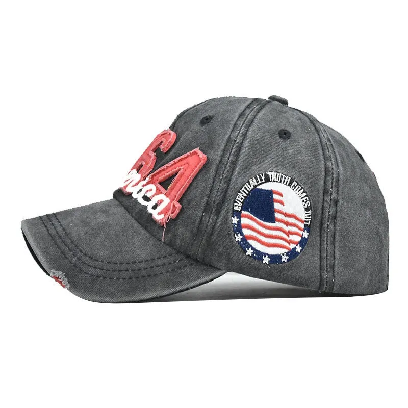 Unisex Denim 1964 America Embroidery Label Distressed Patch Baseball Cap