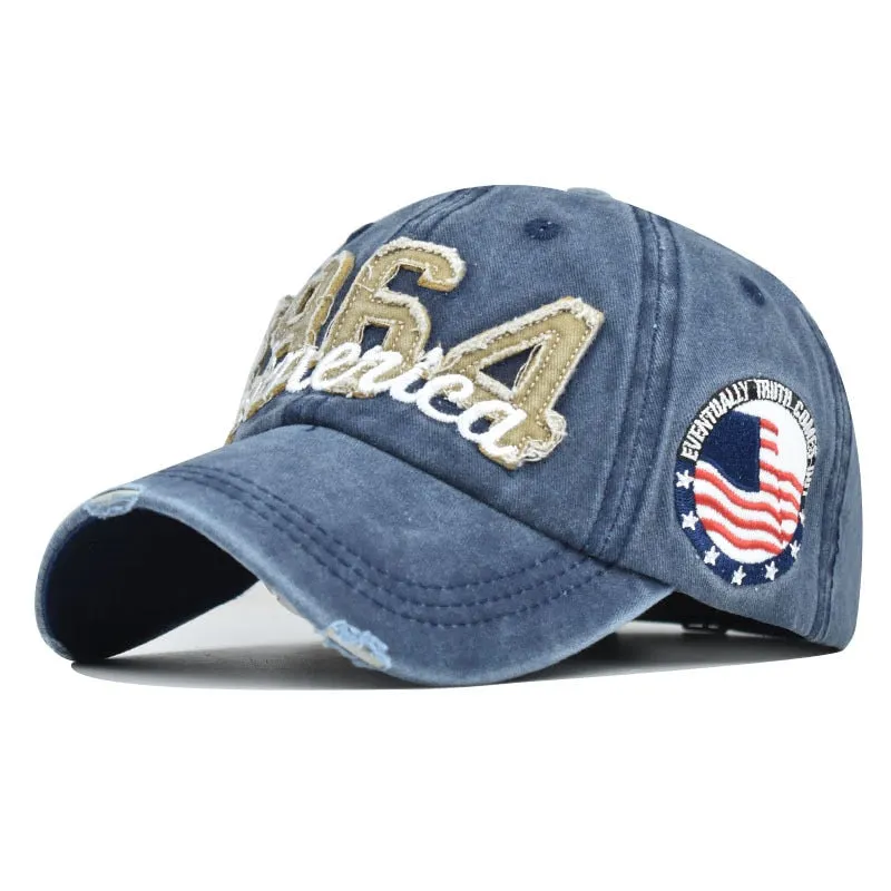 Unisex Denim 1964 America Embroidery Label Distressed Patch Baseball Cap