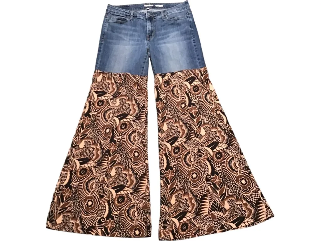 Upcycled, Revamped Boho Jeans with Super Flare Legs / Size 8