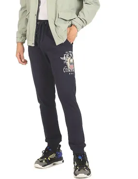 U.S. Polo Assn. Men Navy Drawstring Waist Solid Joggers