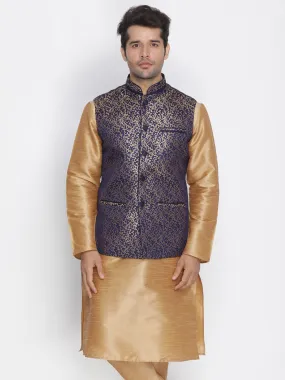 VASTRAMAY Men's Blue Cotton Silk Blend Ethnic Jacket