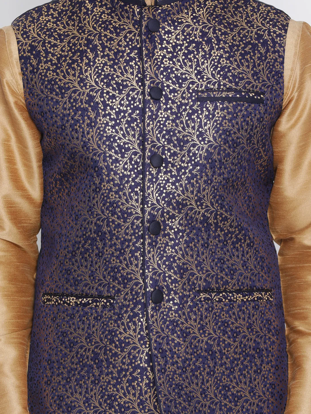 VASTRAMAY Men's Blue Cotton Silk Blend Ethnic Jacket