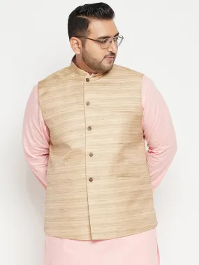 VASTRAMAY Men's Plus Size Beige Nehru Jacket