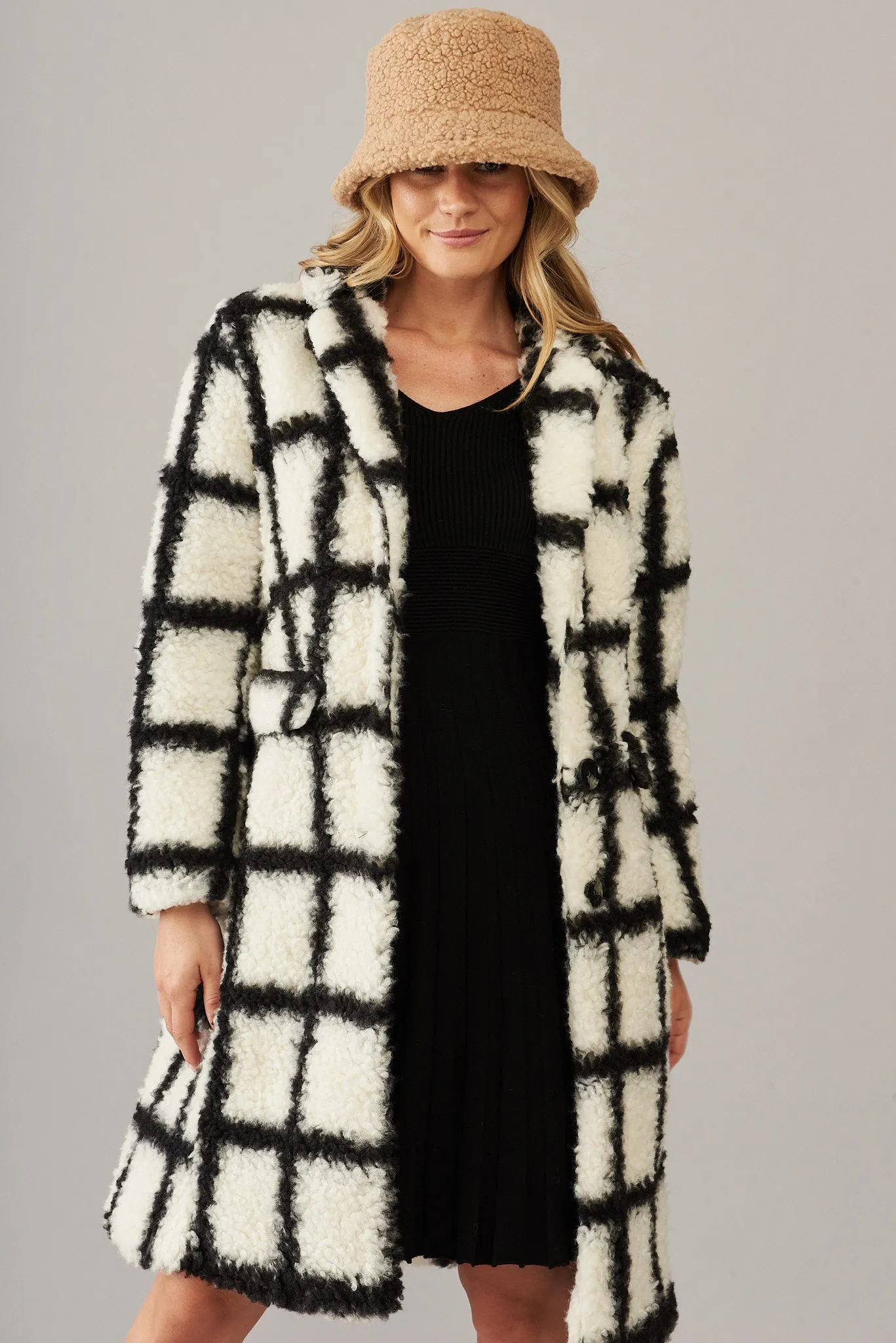 Vincenza Coat In Black And White Check