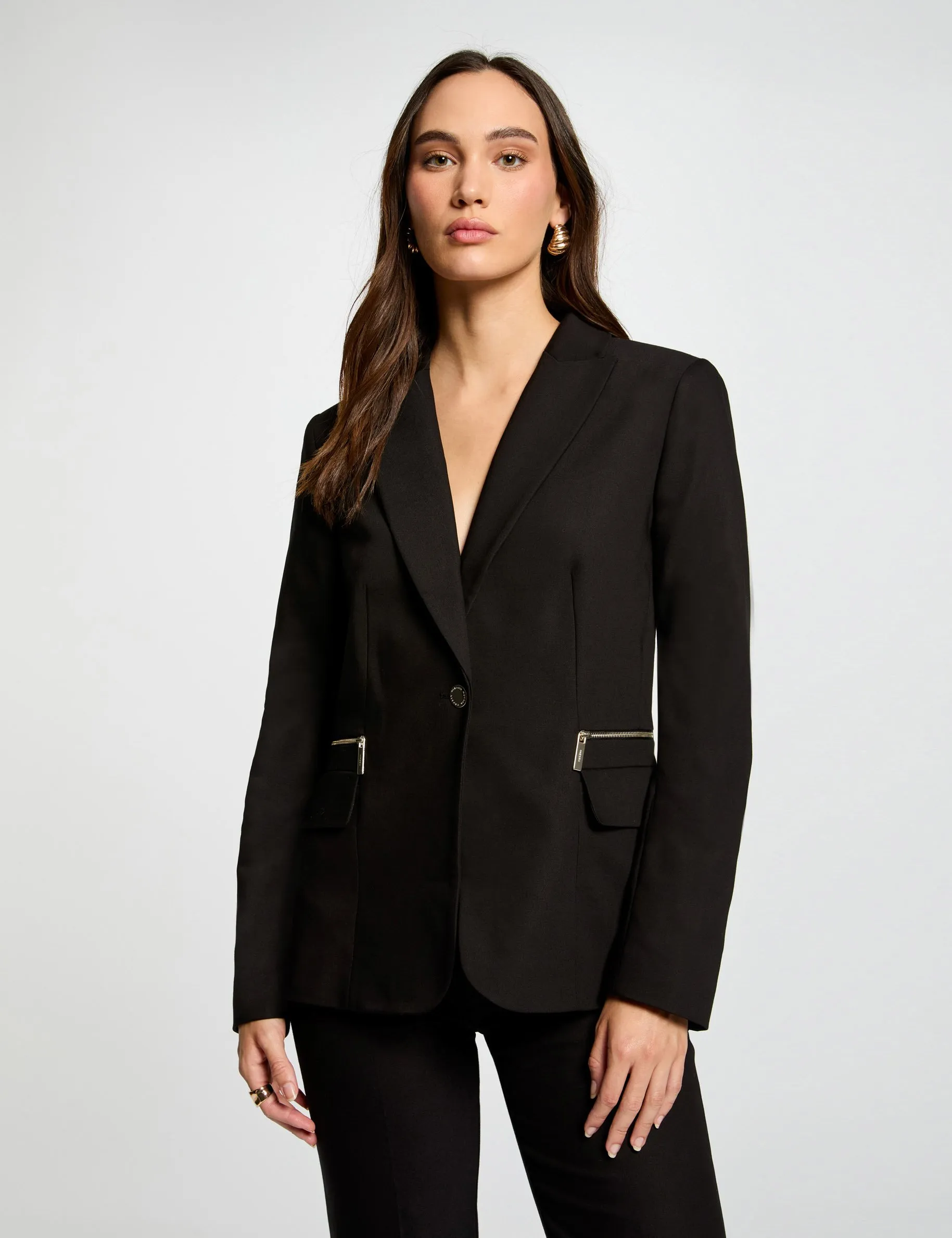 Waisted jacket zipped details black women