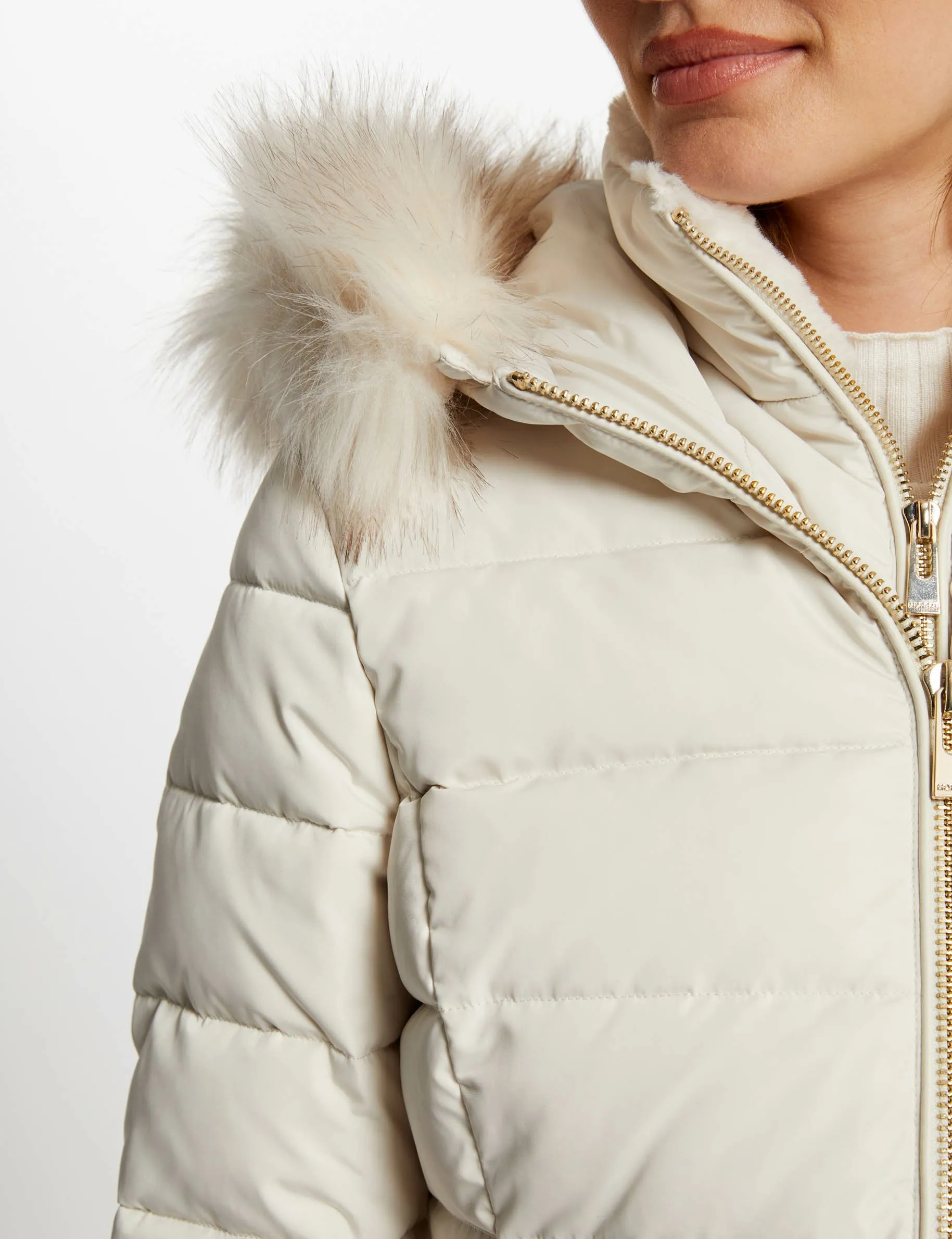 Waisted padded jacket hood ivory women