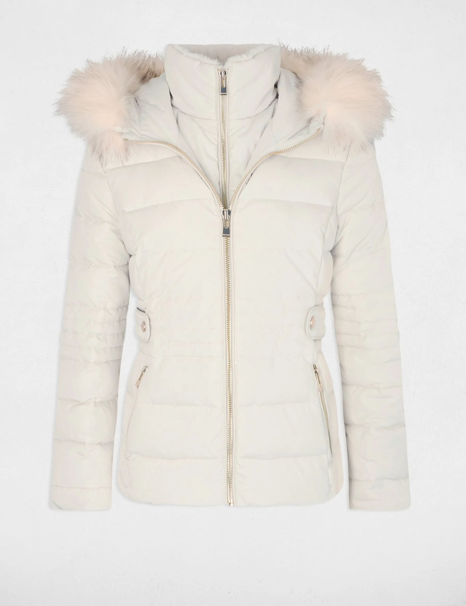 Waisted padded jacket hood ivory women