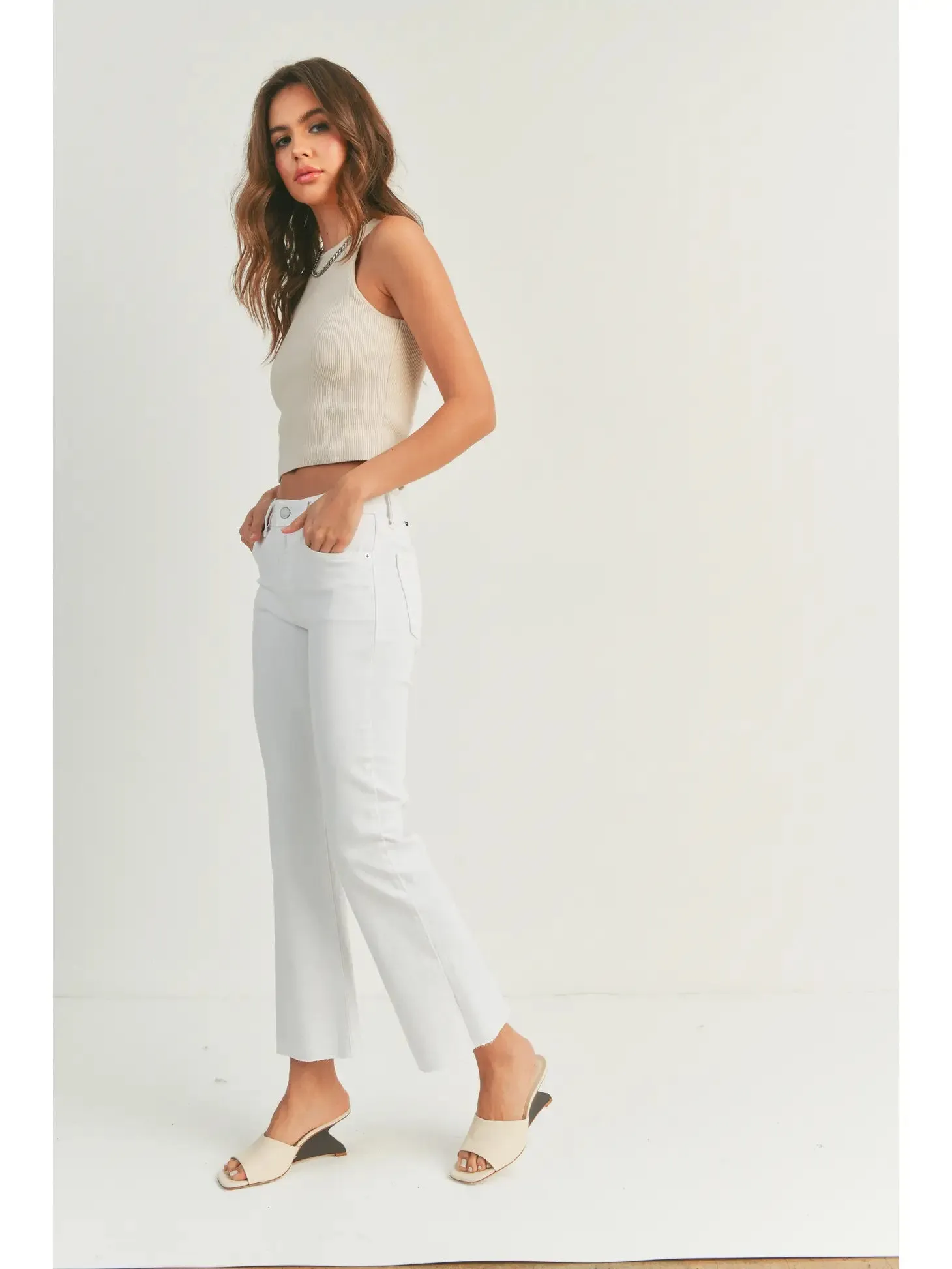 White Cropped Flare Jean