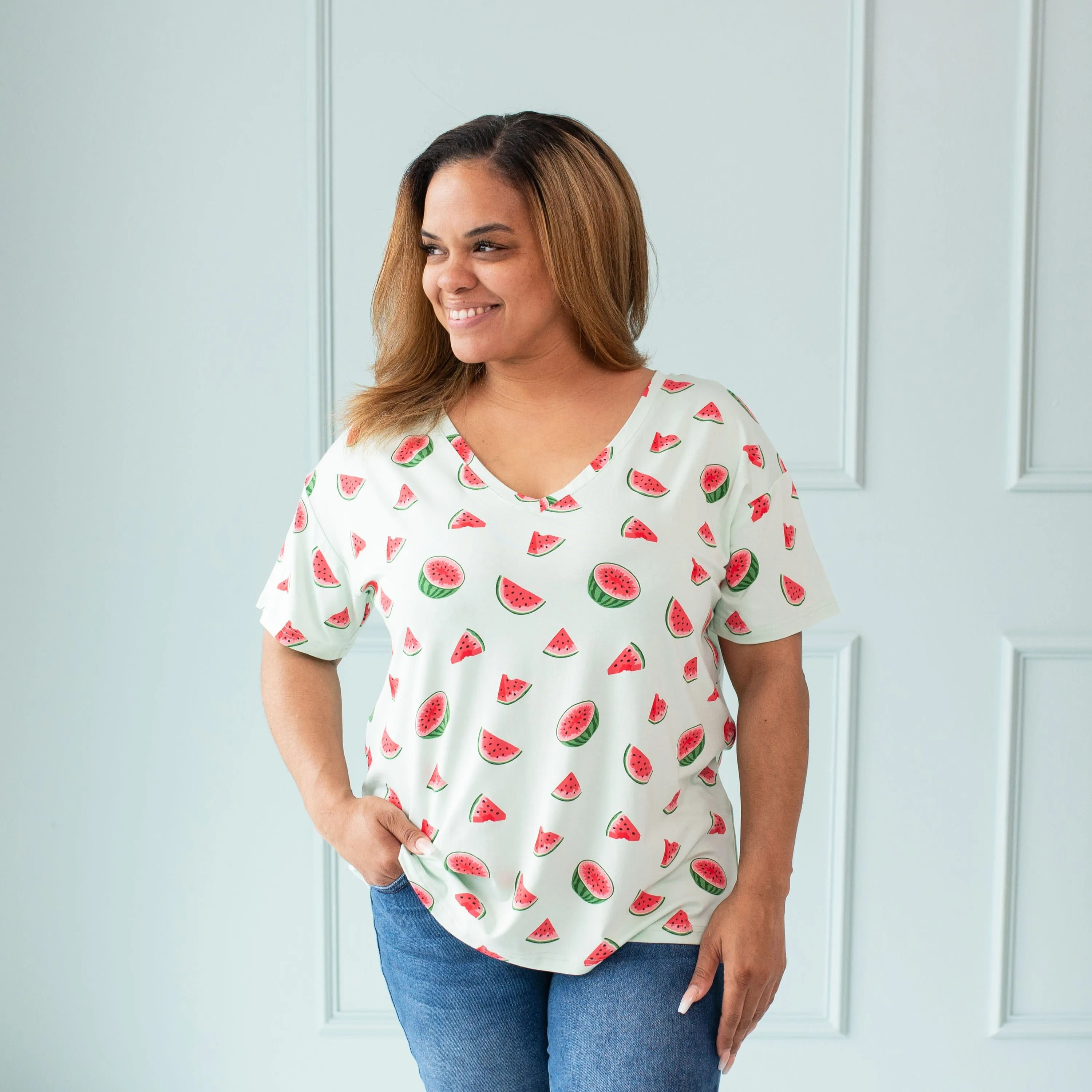 Women’s Relaxed Fit V-Neck in Watermelon