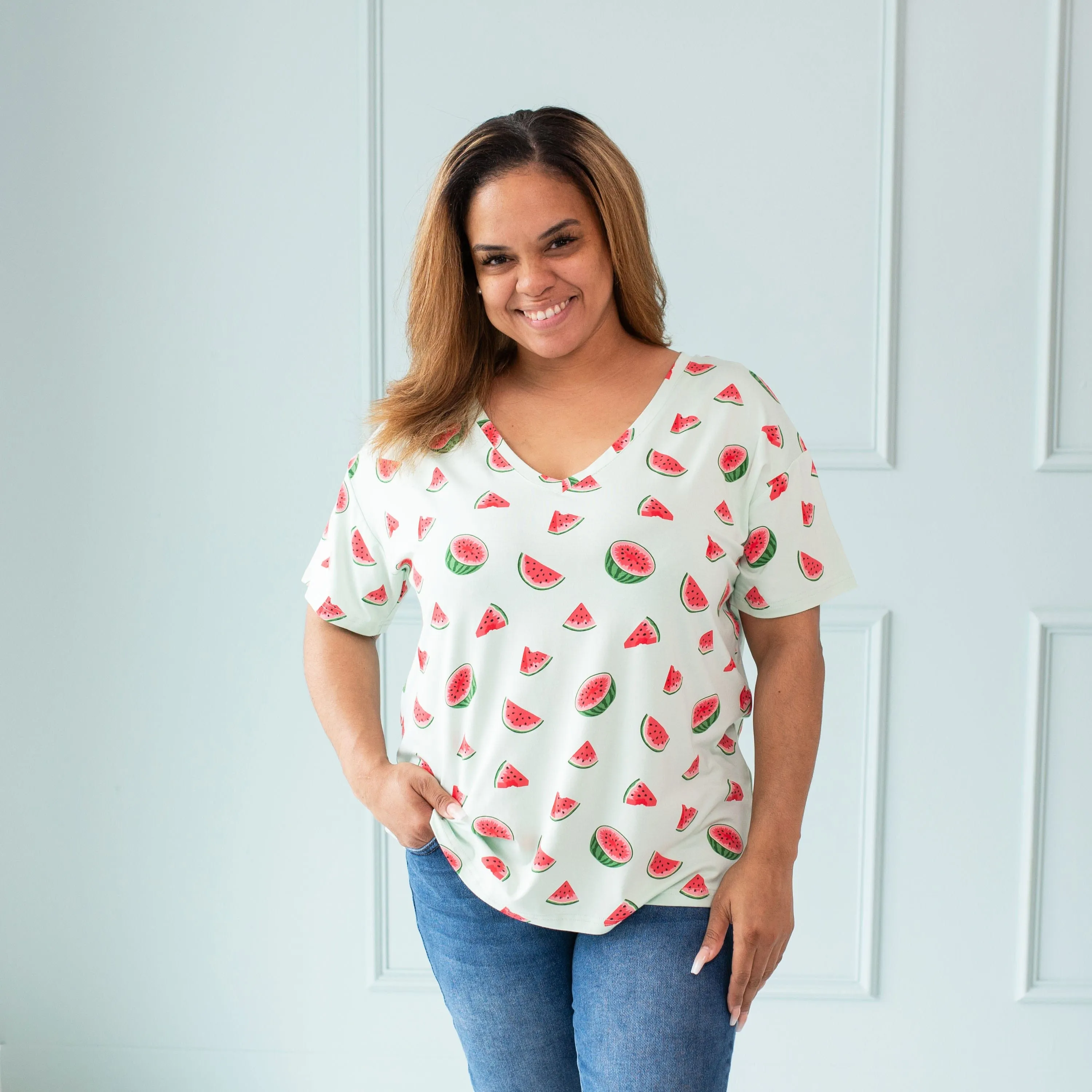 Women’s Relaxed Fit V-Neck in Watermelon