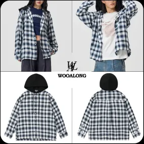 WOOALONG  |[WOOALONG]★Over-fit check hood shirt