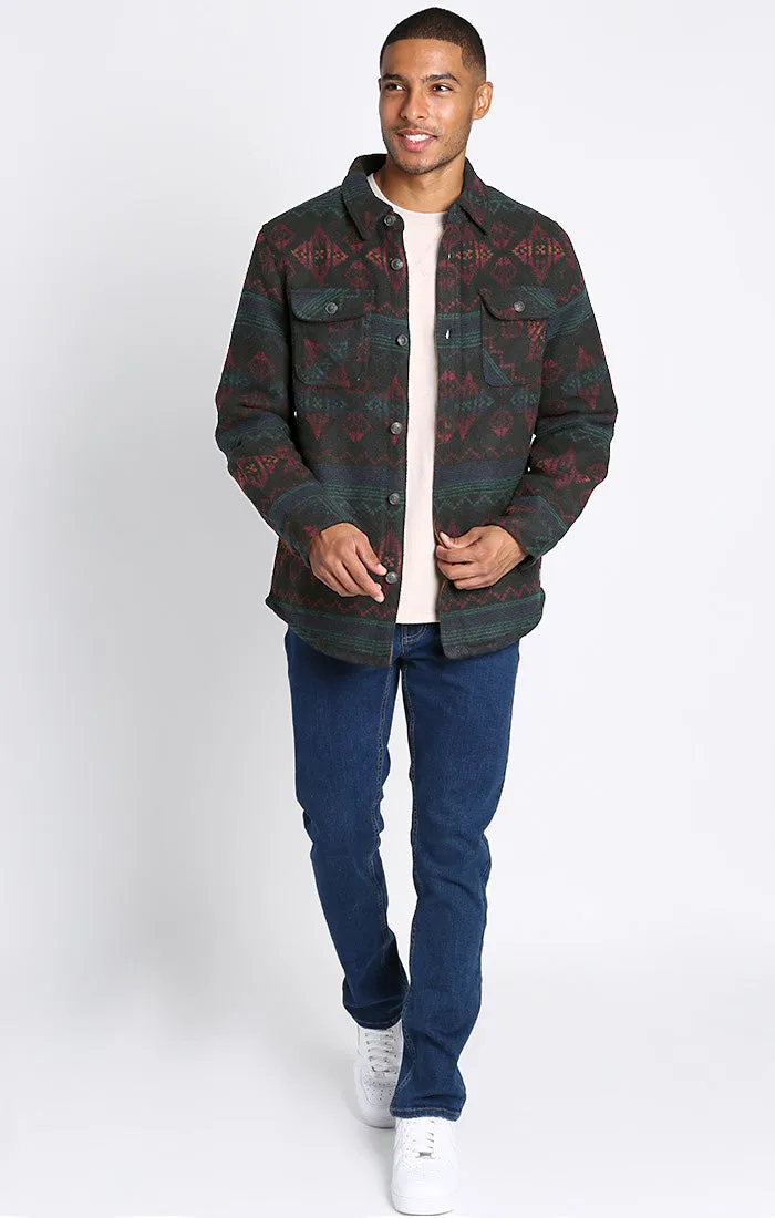 Wool Blend Patterned Shirt Jacket