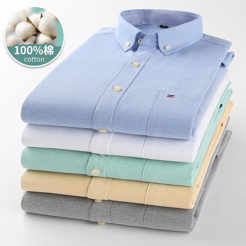 Xituodai Mens Striped Shirts 100% Cotton Oxford Long Sleeve Plaid Solid Color Casual Shirts for Business Men Daily Use Camisas H