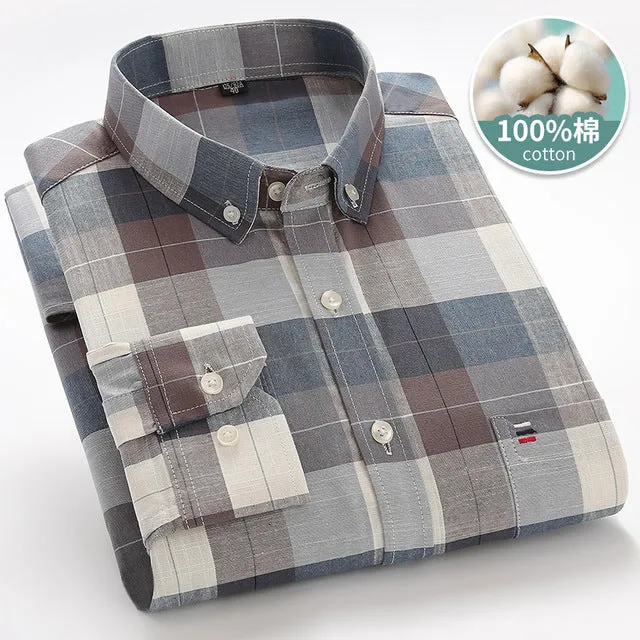 Xituodai Mens Striped Shirts 100% Cotton Oxford Long Sleeve Plaid Solid Color Casual Shirts for Business Men Daily Use Camisas H