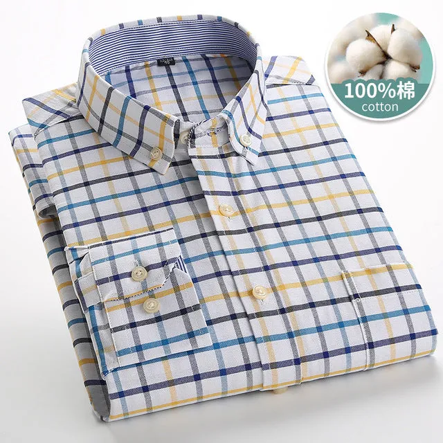 Xituodai Mens Striped Shirts 100% Cotton Oxford Long Sleeve Plaid Solid Color Casual Shirts for Business Men Daily Use Camisas H