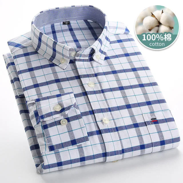 Xituodai Mens Striped Shirts 100% Cotton Oxford Long Sleeve Plaid Solid Color Casual Shirts for Business Men Daily Use Camisas H