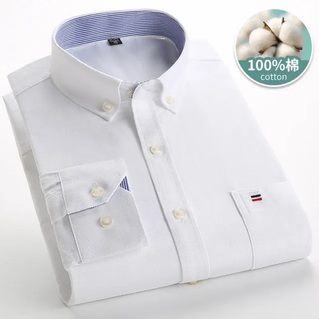 Xituodai Mens Striped Shirts 100% Cotton Oxford Long Sleeve Plaid Solid Color Casual Shirts for Business Men Daily Use Camisas H