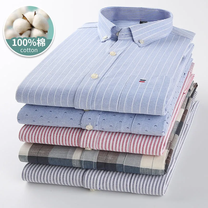 Xituodai Mens Striped Shirts 100% Cotton Oxford Long Sleeve Plaid Solid Color Casual Shirts for Business Men Daily Use Camisas H