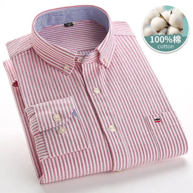 Xituodai Mens Striped Shirts 100% Cotton Oxford Long Sleeve Plaid Solid Color Casual Shirts for Business Men Daily Use Camisas H