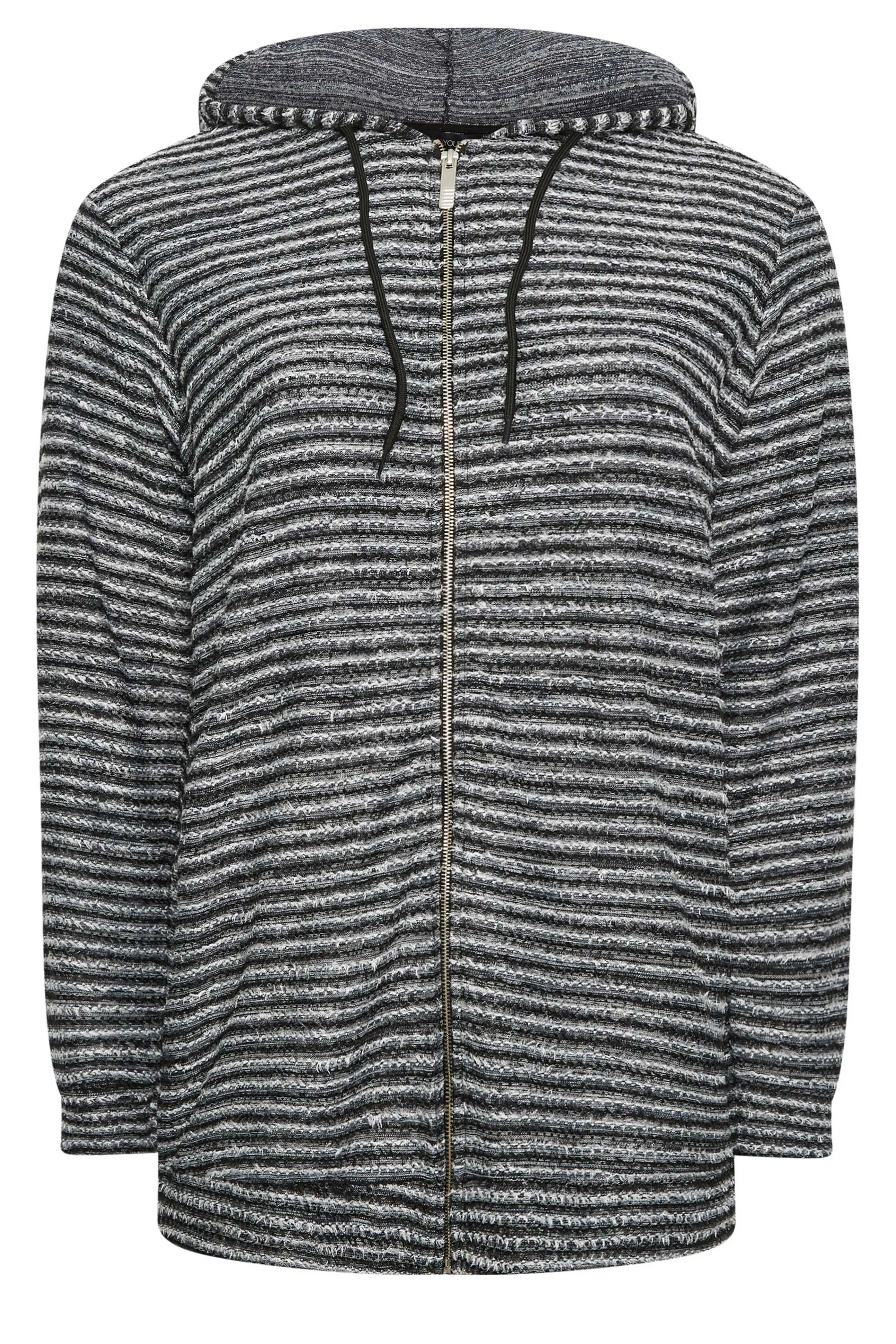 YOURS Curve Black & White Textured Knit Zip Up Hoodie