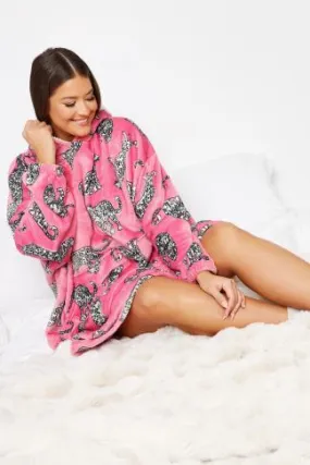 YOURS Curve Pink Soft Touch Animal Print Snuggle Hoodie